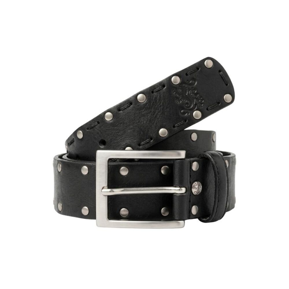 Romeo Gigli Black Silver Leather Adjustable Mens Belt